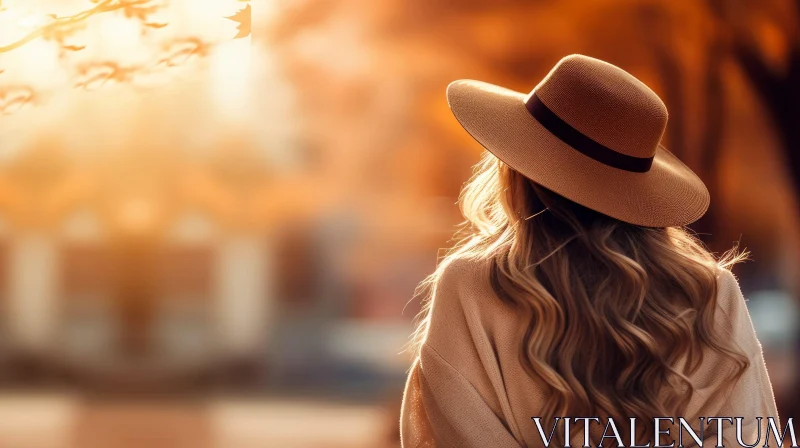 Stylish Woman in Autumn Sunset Light AI Image