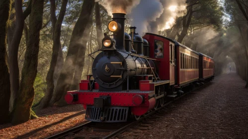 Vintage Steam Locomotive in Misty Forest