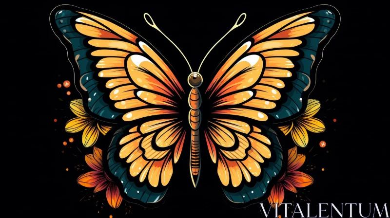Butterfly and Flowers Illustration - Digital Art AI Image