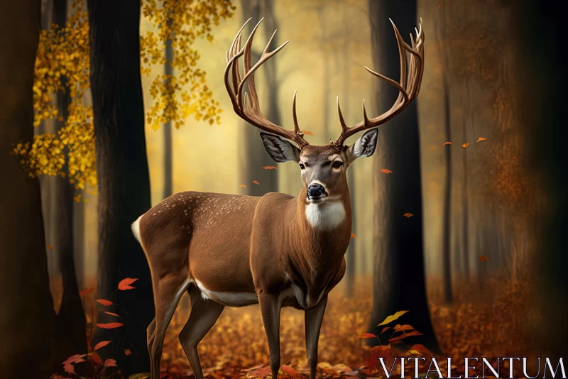 Captivating Hyper-Realistic Illustration of a Deer in an Autumn Forest AI Image