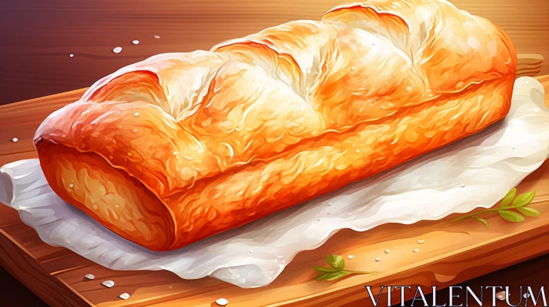 Delicious Golden Brown Bread Loaf on Wooden Table AI Image