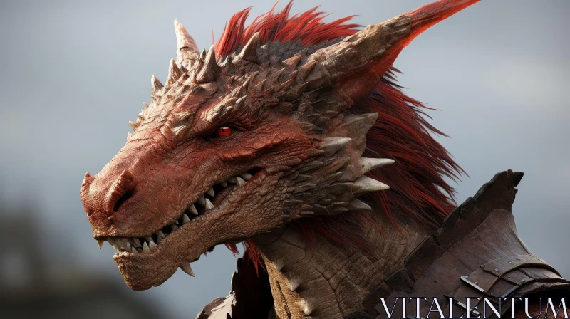 Detailed Red Dragon Head 3D Rendering AI Image