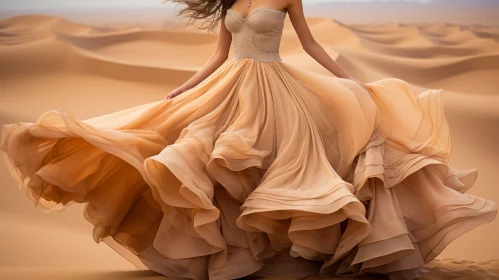 Golden Dress Woman in Desert - Stunning Image