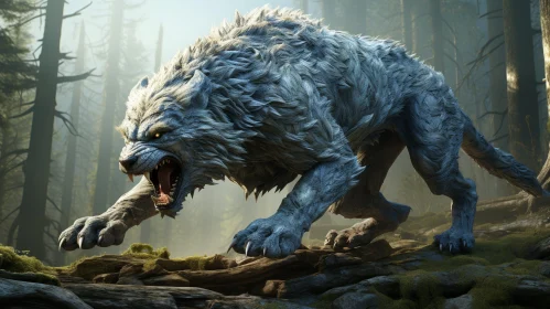 Majestic White Wolf in Dark Forest Digital Painting