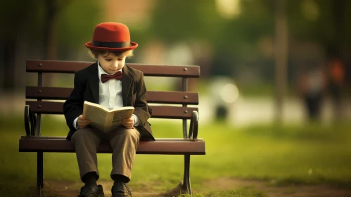 Serene Boy Reading in Park - Childhood Concentration Scene