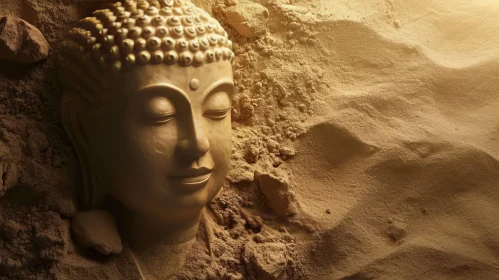 Serene Buddha Stone Statue in Sand