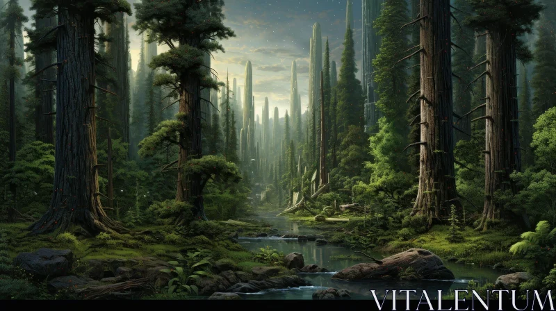 Tranquil Forest Landscape | Sunlight and River Scene AI Image