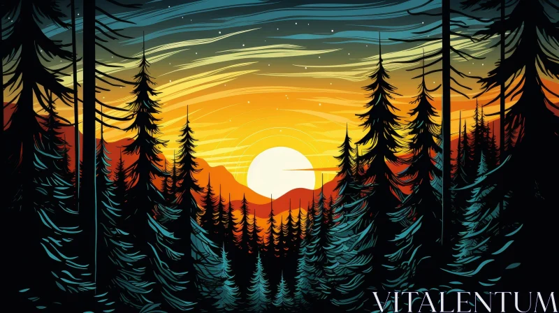 Tranquil Forest Sunset Landscape AI Image