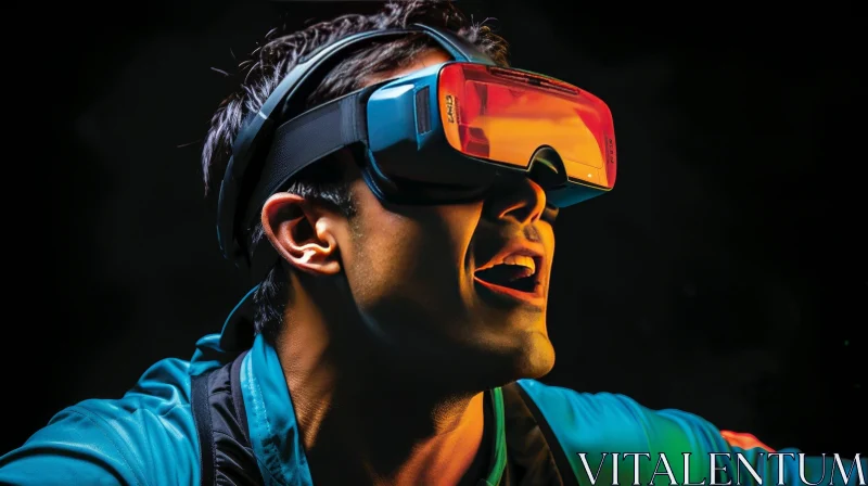 Young Male in Virtual Reality Headset - Technology Wonder AI Image