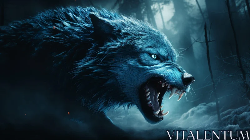 AI ART Blue Wolf in Dark Forest - Digital Painting