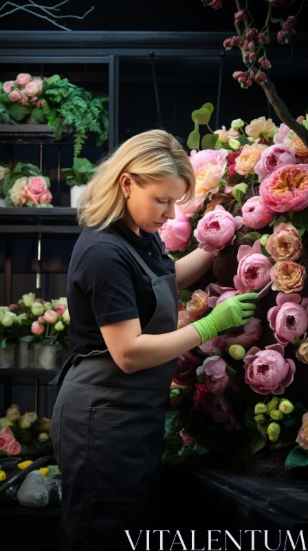 Bouquet Arrangement: Woman Working with Flowers AI Image