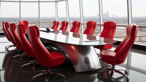 Contemporary Glass Boardroom with Red Leather Chairs