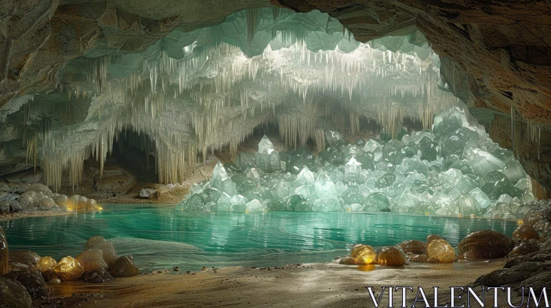 AI ART Enchanting Crystal Cave with a Stunning Lake