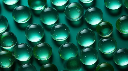 Green Glass Marbles Reflection Close-Up