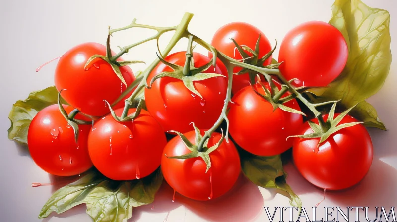 Juicy Ripe Red Tomatoes with Green Leaves AI Image
