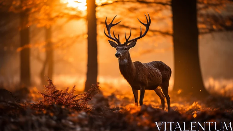 AI ART Majestic Red Deer in Enchanting Forest Clearing