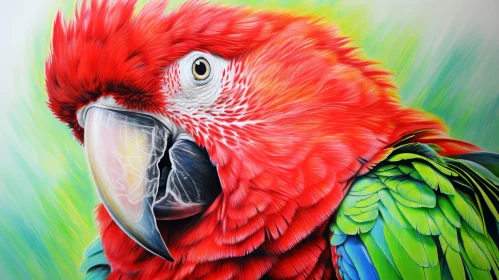 Red Parrot Painting - Realistic Bird Artwork