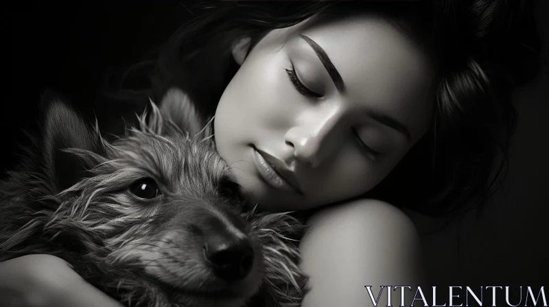 Sleeping Young Woman Portrait with Dog AI Image
