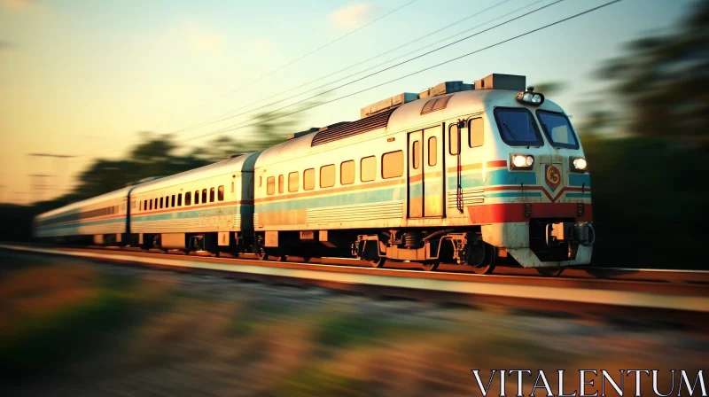 Speeding High-Speed Train in Blurred Landscape AI Image