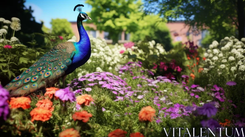 Stunning Peacock in Colorful Garden AI Image