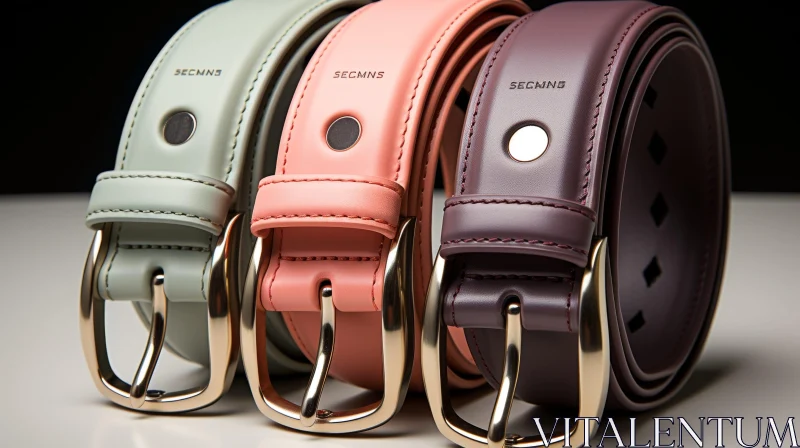 Stylish Genuine Leather Belts with Gold Buckles AI Image