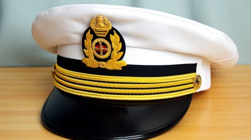 White Captain's Hat with Gold Badge - Fashion Accessory