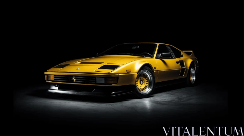 Yellow Ferrari Car on Black Background - Vintage Aesthetics AI Image