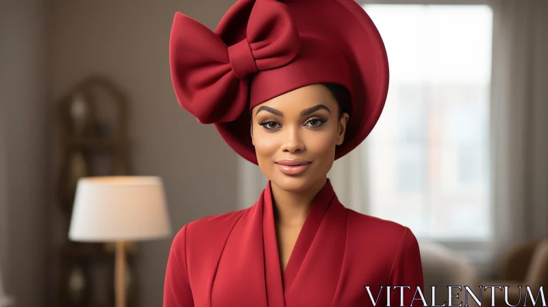 Confident African-American Woman in Red Suit Portrait AI Image