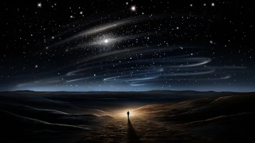 Enigmatic Desert Night Landscape with Stars and Light