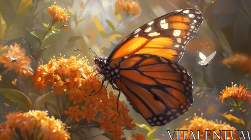 AI ART Monarch Butterfly on Flower Painting - Nature Artwork