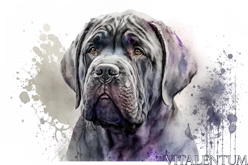 Realistic Watercolor Portrait of a Black Bulldog | Violet and Gray Tones AI Image