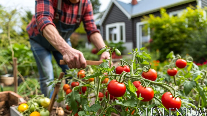 Ripe Tomato Harvesting in Garden Scene AI Image