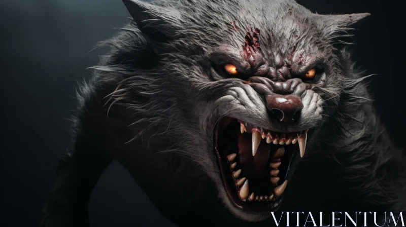 AI ART Sinister Werewolf in Dark Forest - Digital Painting