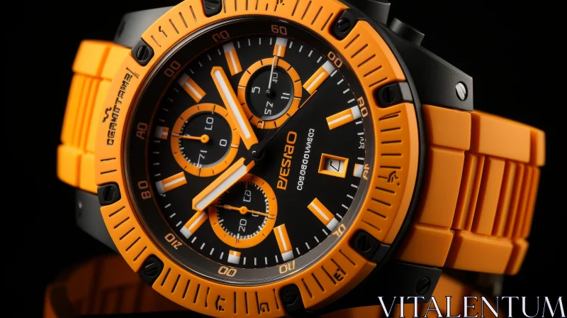 Stylish Black and Orange Rubber Wristwatch AI Image