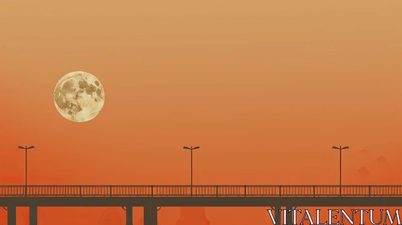 Tranquil Sunset Over Bridge Digital Painting AI Image