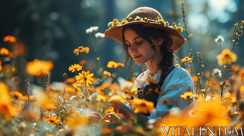 Woman in Field of Flowers AI Image
