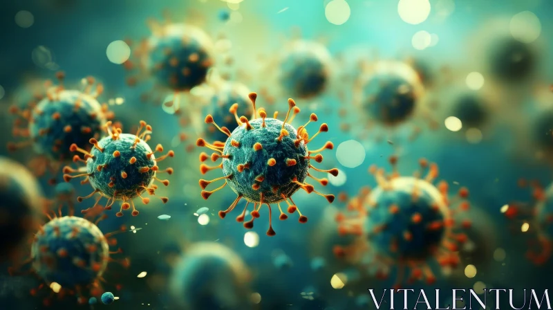 3D Virus Illustration - Pathogen Floating in Blue-Green Background AI Image