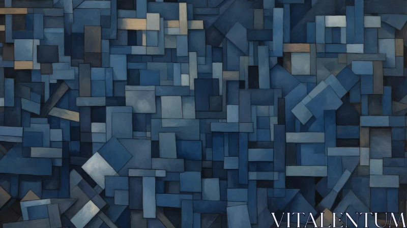 Blue Abstract Rectangles Painting AI Image