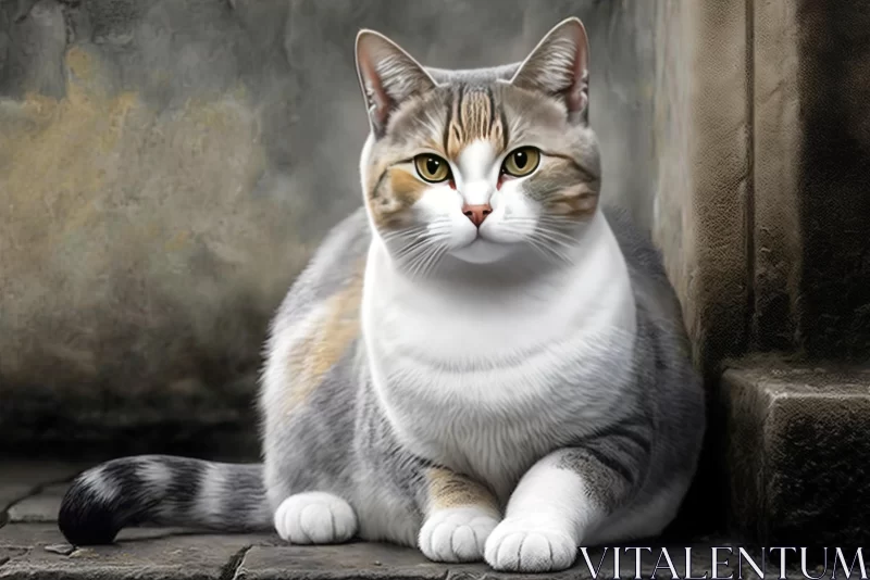 Captivating Calico Cat on Brick Wall | Realistic Art AI Image