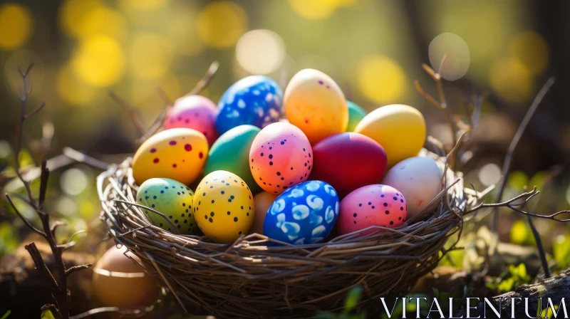 AI ART Colorful Easter Eggs in Wicker Basket