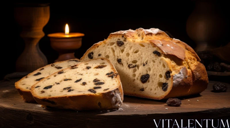 Delicious Raisin Bread on Wooden Table AI Image