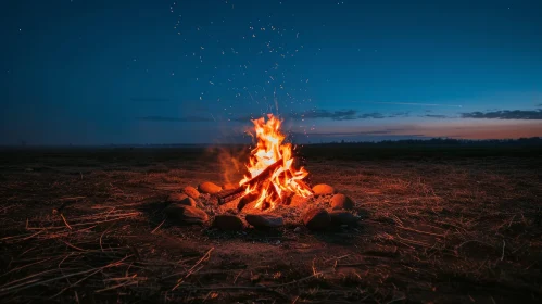 Enchanting Bonfire Scene: Night Field Fire Photography