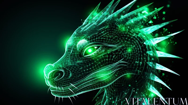 AI ART Green Dragon Head Digital Painting