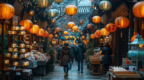 Lively Chinese Street Market Scene