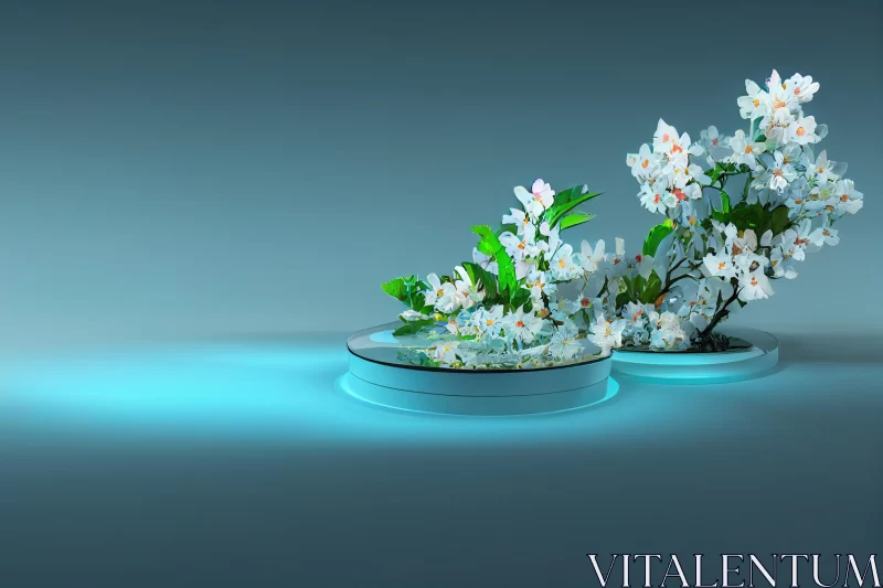 Mesmerizing 3D Flower Rendering with Sparkling Water Reflections AI Image