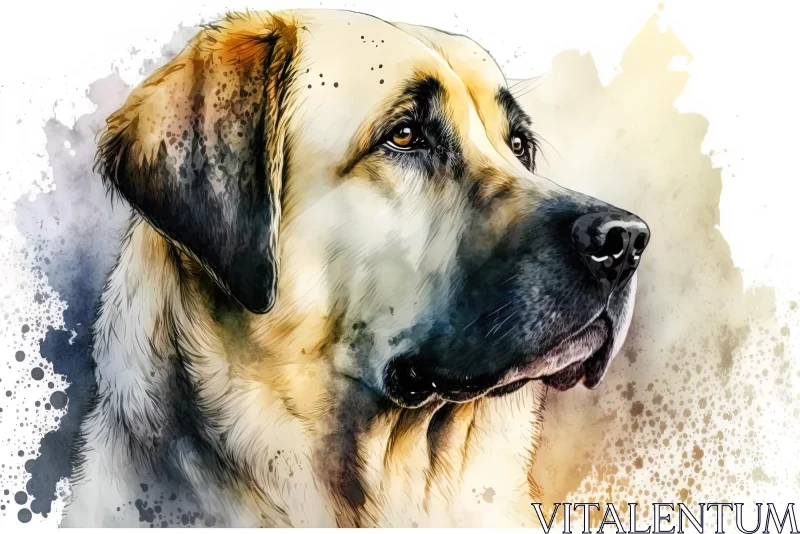 Realistic Watercolor Dog Portrait on White Fur Coat AI Image