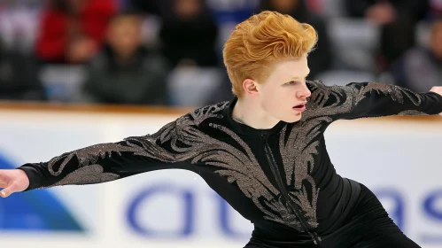 Young Male Figure Skater Performing on Ice