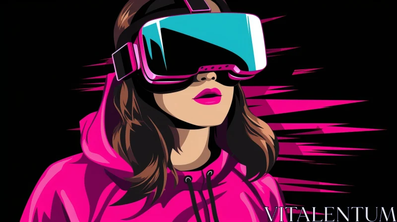 AI ART Young Woman in Virtual Reality Headset - Illustration