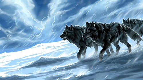Black Wolves in Snowy Landscape