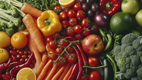 Colorful Fresh Vegetables and Fruits Arrangement